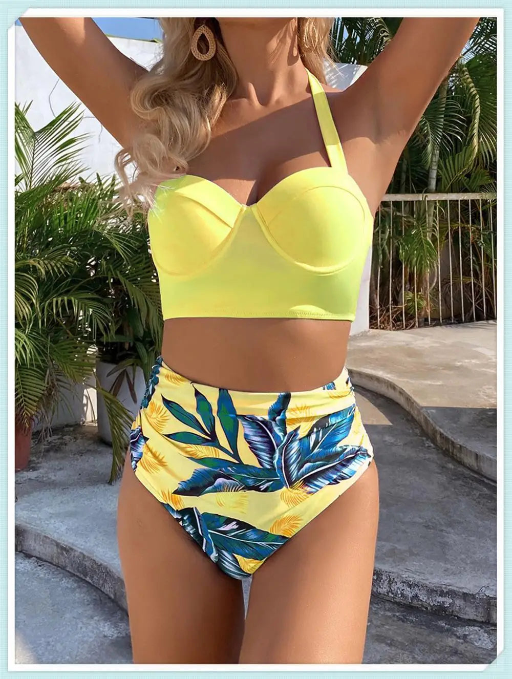 Push Up Swimsuit Women High Waist Bikini Set Butterfly Print Swimwear Female Padded Bathing Suit Swimming Beachwear Summer