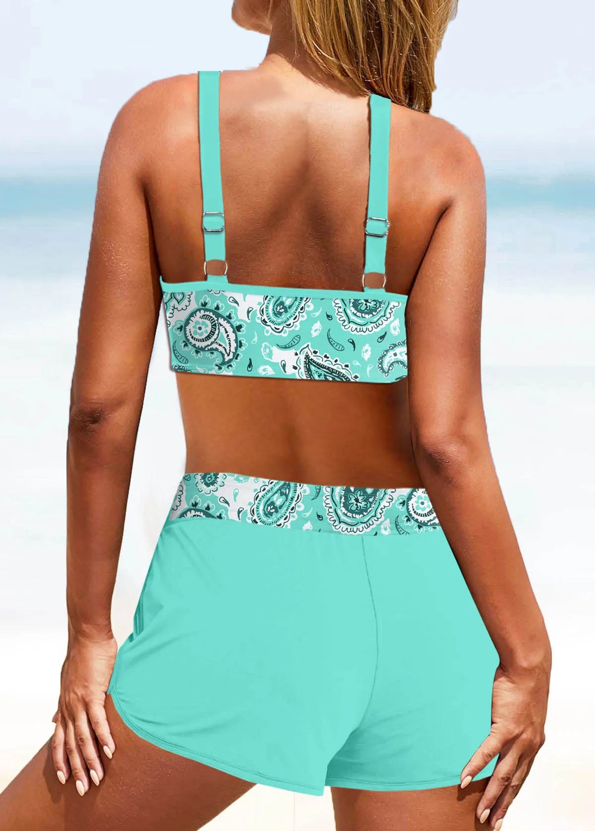 Summer Beach Women's Bikini Two Piece Swimwear Fresh Cashew Print Lace Up Beach Dress S-6XL