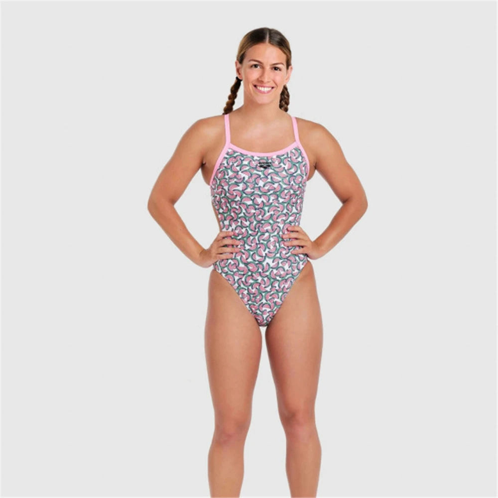 Women's One Piece Strap Back Swimsuit Suit Training Triathlon Swimming Run Tights Swimwear Beach Wear Maillot De Bain Femme