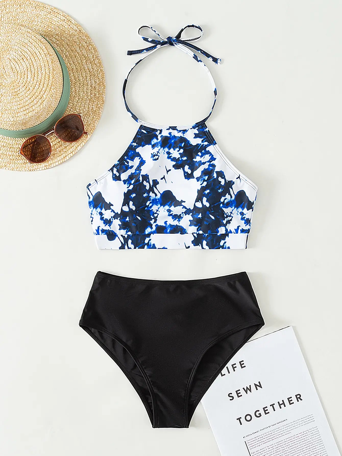 High Waist Bikini Women High Neck Swimsuit Printed Swimwear Female Padded Beachwear Bathers Bathing Swimming Swim Suit