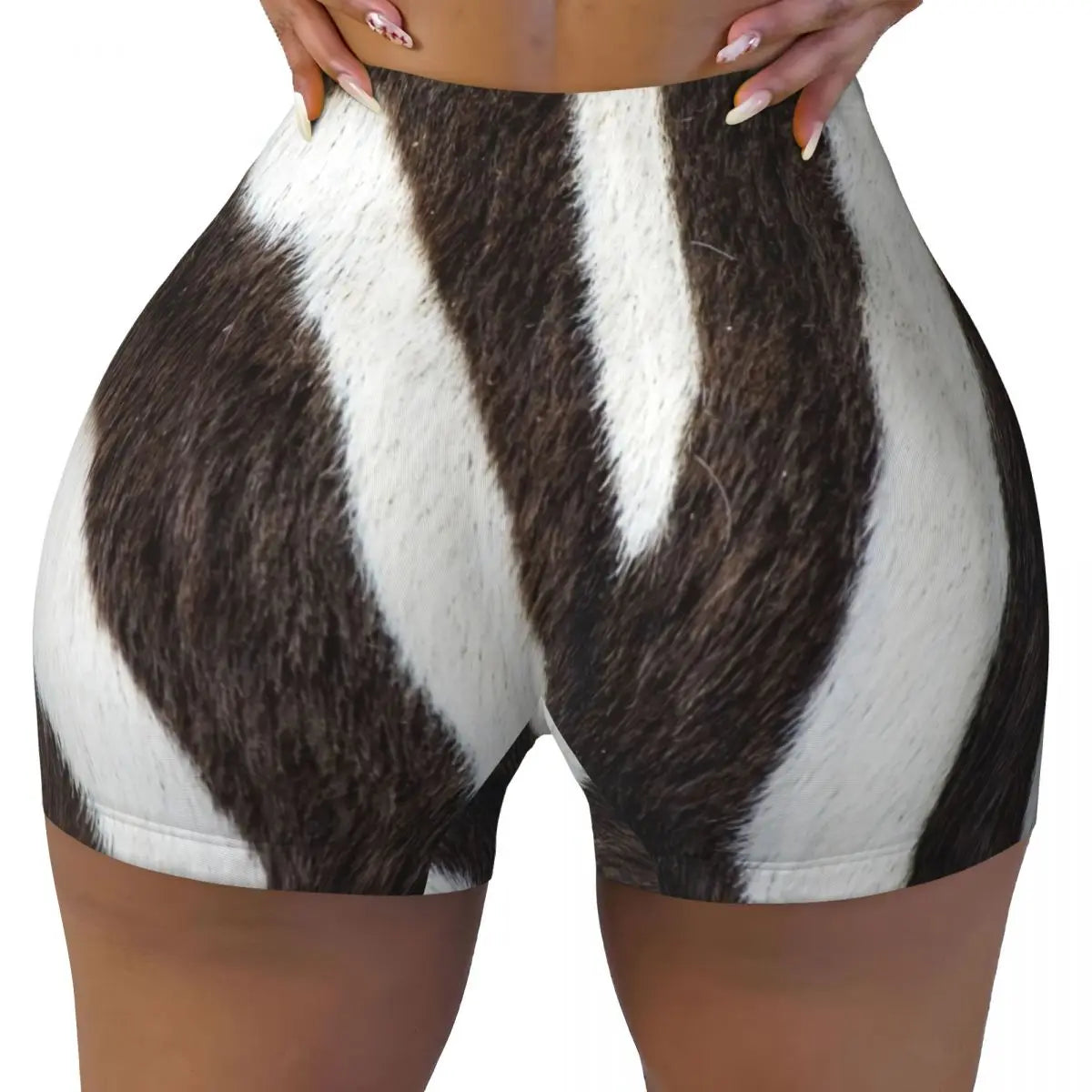 Wild Animal Designs Yoga Shorts Women Black And White Zebra Skin Stripes