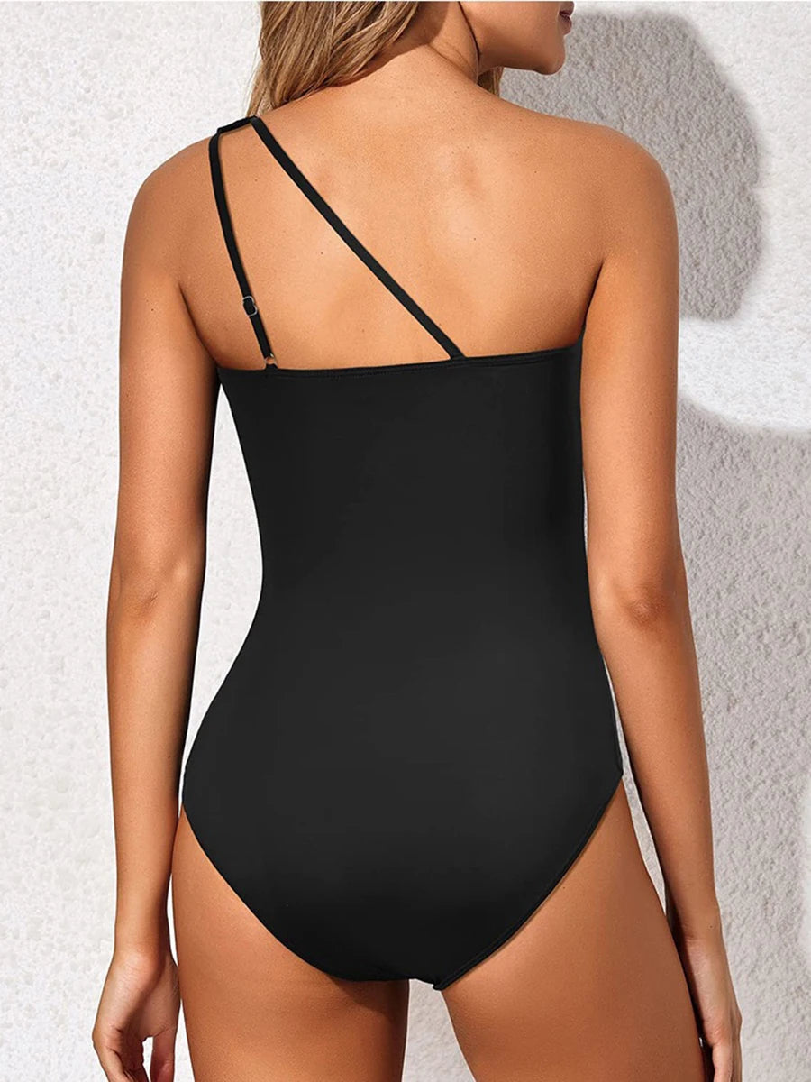 Leopard Swimsuit Women One Piece One Shoulder Swimwear Female Solid Bathers Bathing Swimming Swim Suit Beachwear