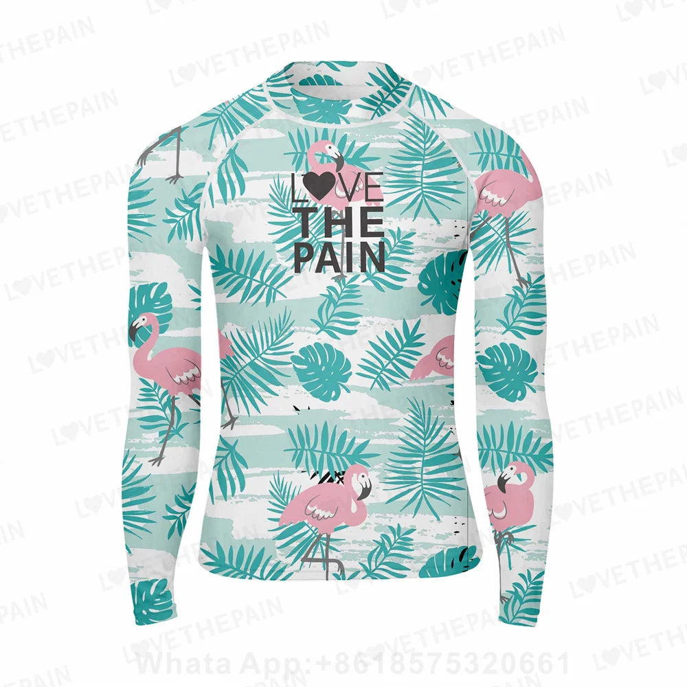 Love The Pain Men Surf Swimming Tshirt Swimsuit Beach UV Protection Rash Guard Diving Suit Long Sleeve Surfing Clothes Rashguard