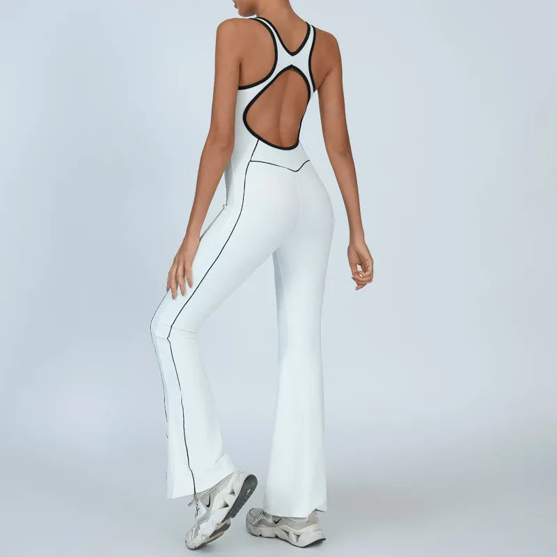 Pad Gym Women Jumpsuit Bell-bottoms Training Yoga Set Sportswear Women Sports Jumpsuit Fitness Rompers Stretch Workout Bodysuits