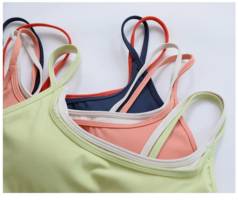 PofyBofy Womens Scoop Neck Longline Sports Bra - U Back Adjustable Straps Workout Crop Tank Top 2 in 1 Longline Workout Yoga Bra