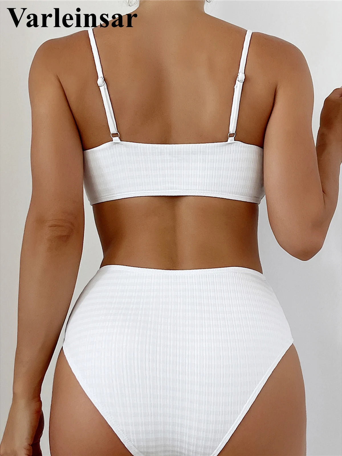 Pearls Ribbed High Waist Bikini Female Swimsuit Women Swimwear Two-pieces Bikini set Padded Bather Bathing Suit Swim Lady