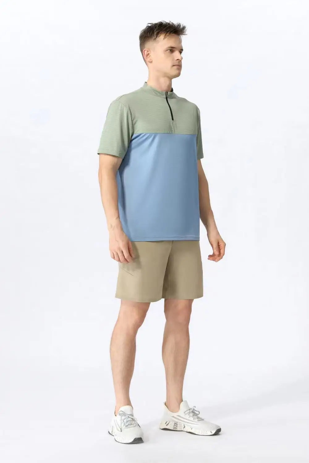 Men Slim Fit Track Top Men's Half Zipper Stand Collar Sports T-shirt with Short Sleeves for Running Fitness Training Breathable