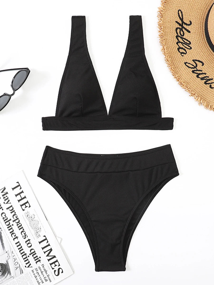 V Neck Bikini Women High Waist Swimsuit Female Padded Swimwear Bathers Bathing Swimming Swim Suit Summer Beachwear