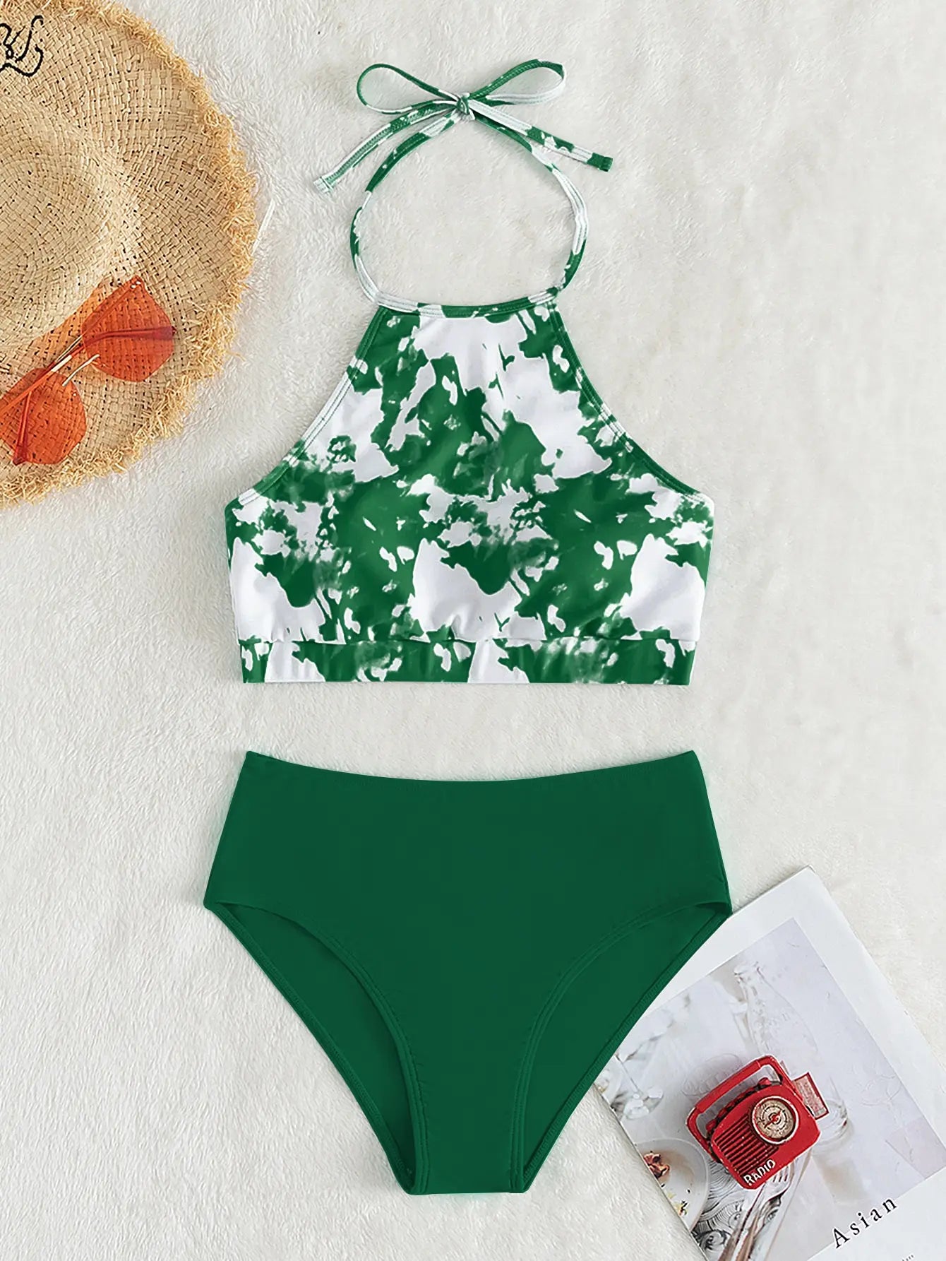 High Waist Bikini Women High Neck Swimsuit Printed Swimwear Female Padded Beachwear Bathers Bathing Swimming Swim Suit