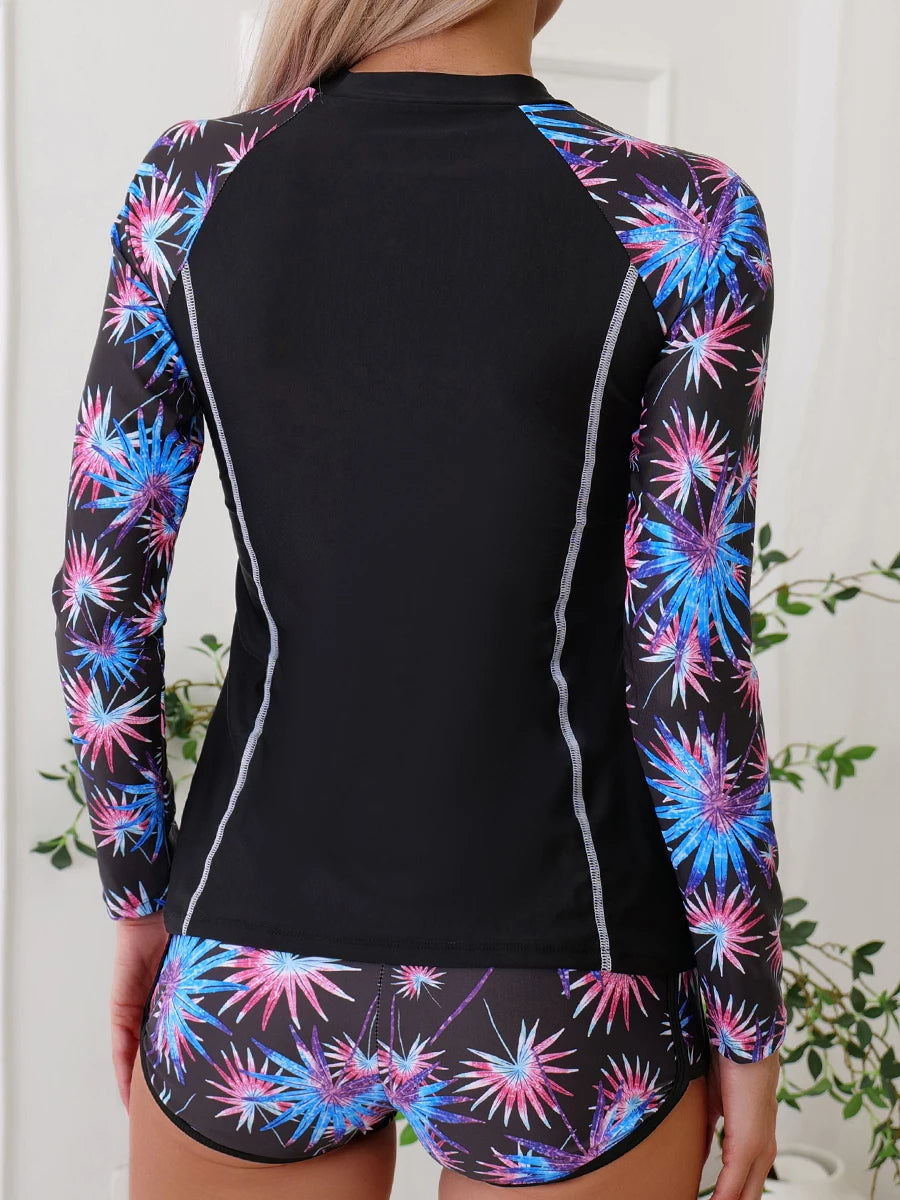 Long Sleeves Surfing Swimsuit Print Swimwear Women Two Pieces Swimming Clothes Beachwear Bathing Swimming Swim Suit