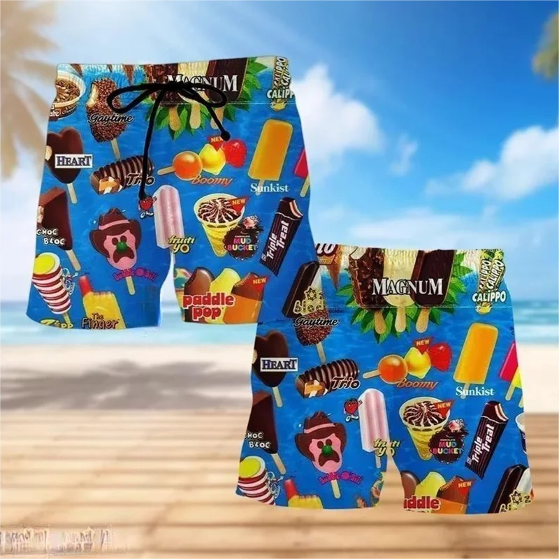 Ice Cream 80s 90s 3d Printed Surfing Board Shorts Cool Summer Street Hip Hop Swim Trunks For Men Vacation Beach Ice Shorts