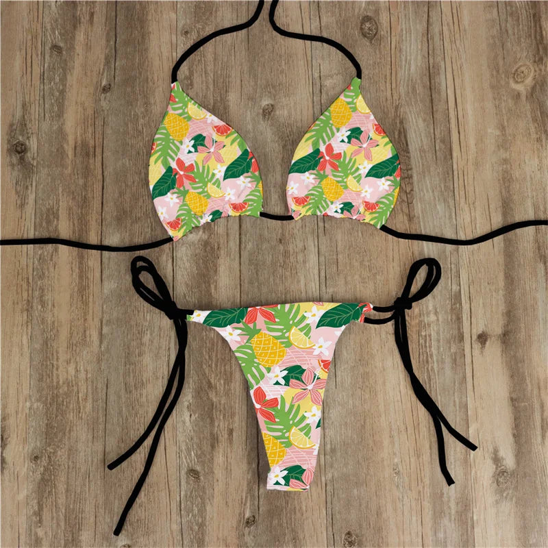 Summer Women Biquini Two Piece Suits Bikini Swimsuit Swimwear Lace Up Bikinis Set Backless Bathing Suit For Female