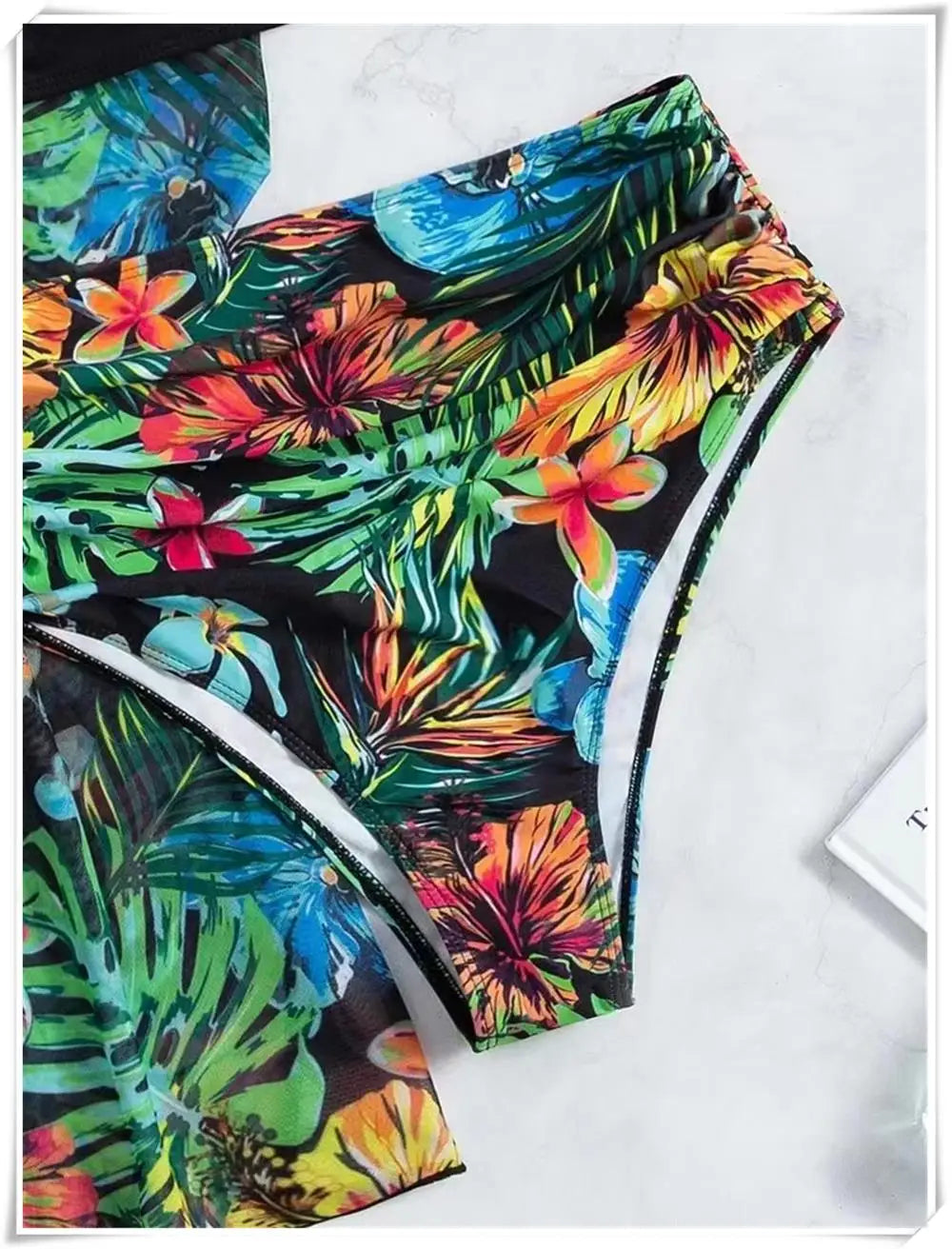 3 Piece Bikini Set Women Cover Up Swimwear Female Tropical Printed Swimsuit Push Up Beachwear Long Sleeve Bathing Suit