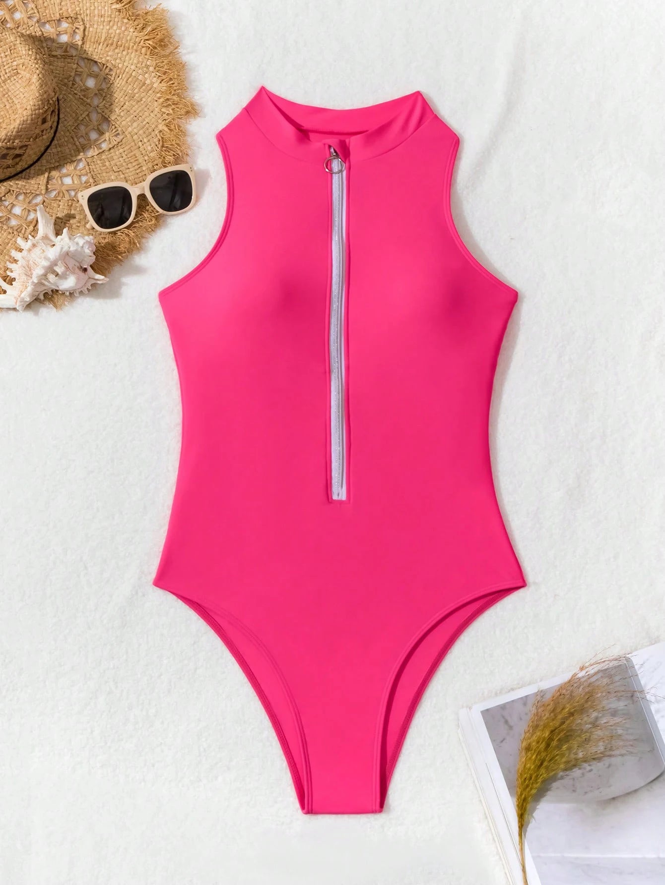 Zipper One Piece Swimsuits Closed Women's Solid Swimwear Sports Swimming Wear Body Bathing Suits Beachwear Pool Bather