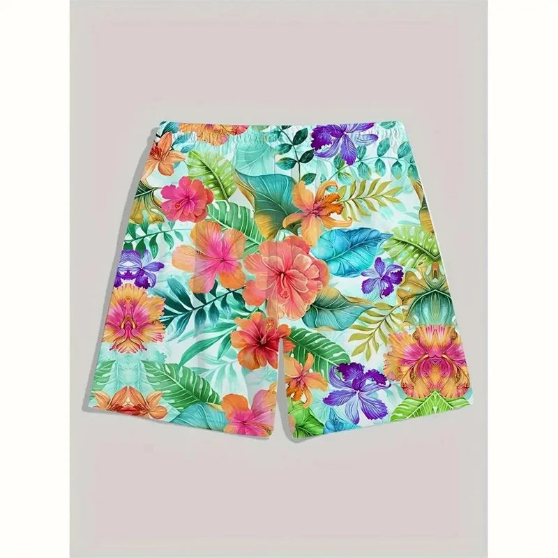 Flowers & Dragon Designs 3D Printed Colorful Neon Short Pants For Men Dragon Landscape Pattern Beach Shorts Summer Casual Street Breathable Swim Trunks