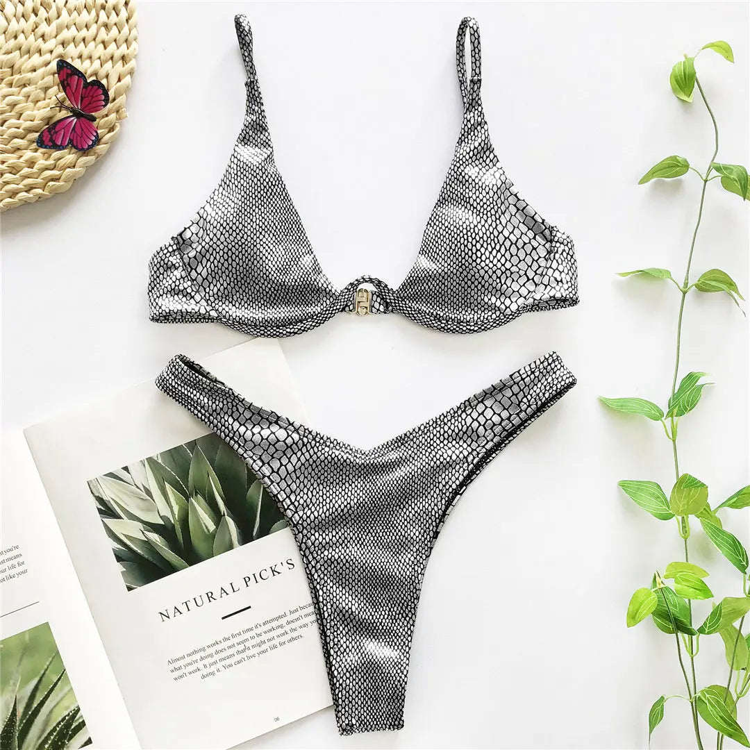 S - XL V-bar Underwired Bikini Female Swimsuit Women Swimwear Two-piece V shape Wire Bikini set Bather Bathing Suit Swim