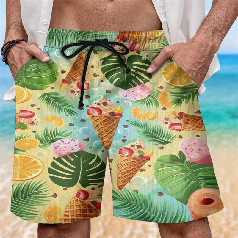 Ice Cream 80s 90s 3d Printed Surfing Board Shorts Cool Summer Street Hip Hop Swim Trunks For Men Vacation Beach Ice Shorts