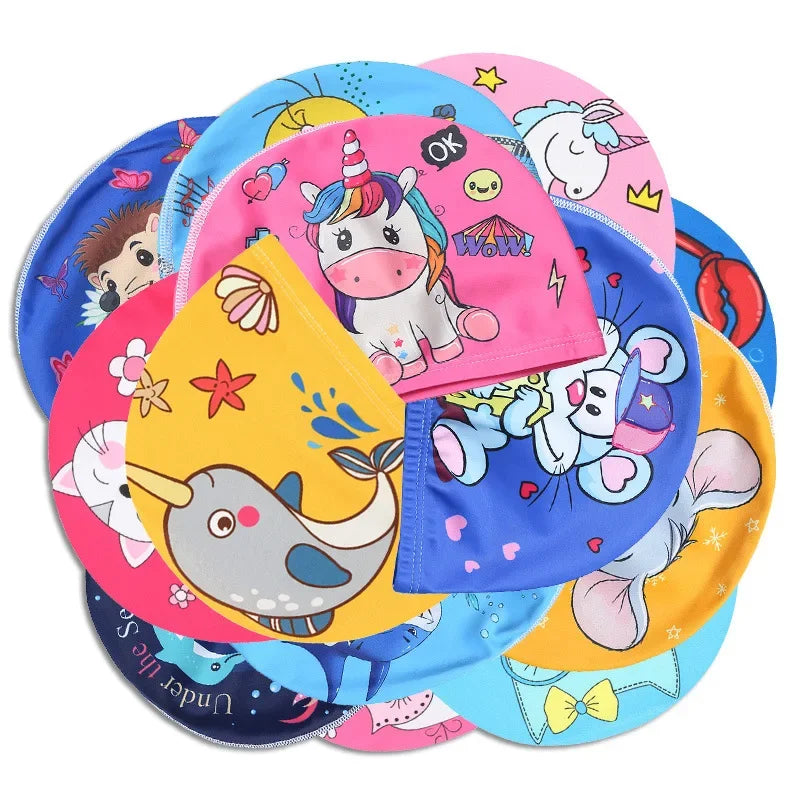 PU Coating Cartoon Children Swimming Hat for 1-7 Year Old Boys Girls Elastic Swimming Cap Shower Beach Pool Accessories