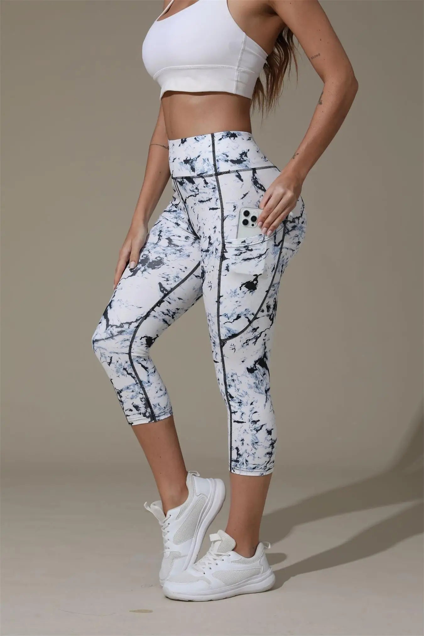 Women's printed yoga pants, hip-lifting high-waisted and belt-cinching fitness pants, outdoor sports leggings