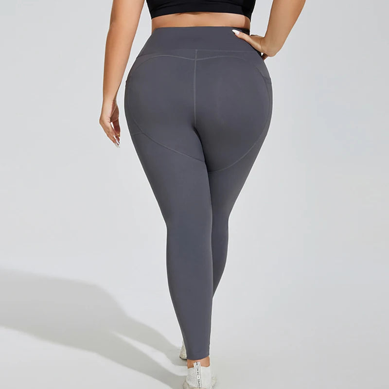 XL~4XL Gym Leggings Yoga Oversized Women's Pants Two Side Pockets Tight Breathable Elastic High Waist Womens Clothing