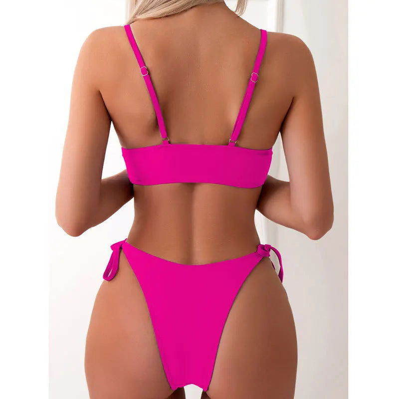 Butterfly Print Strapped Swimwear Women Tied High Cut Bikini Set Push Up Swimsuit Backless Summer Beach Bathing Suit Bathers