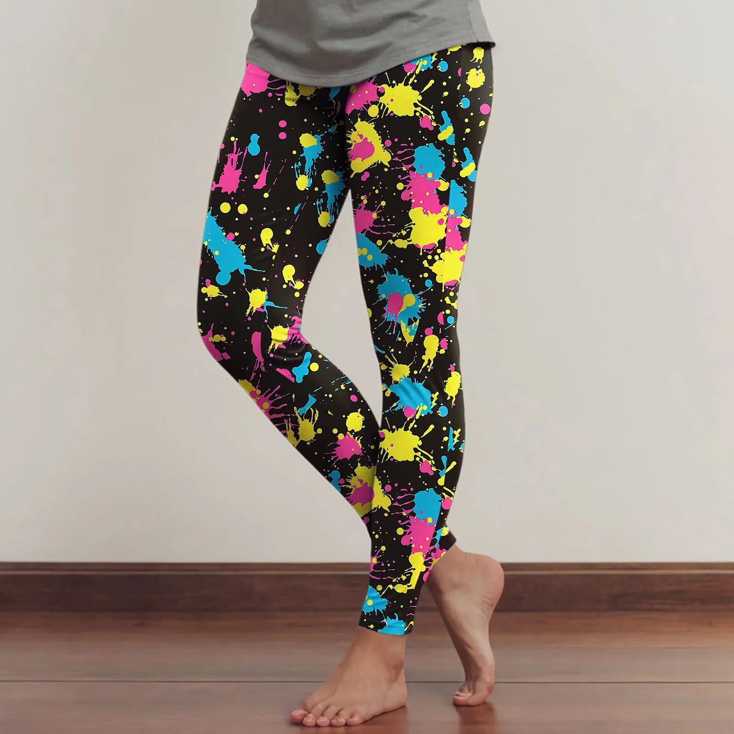 Leggings For Women Neon Art Splash Print Graphic Leggings Butt Lifting Casual Workout Gym Legging Art Style Fashion Trouser