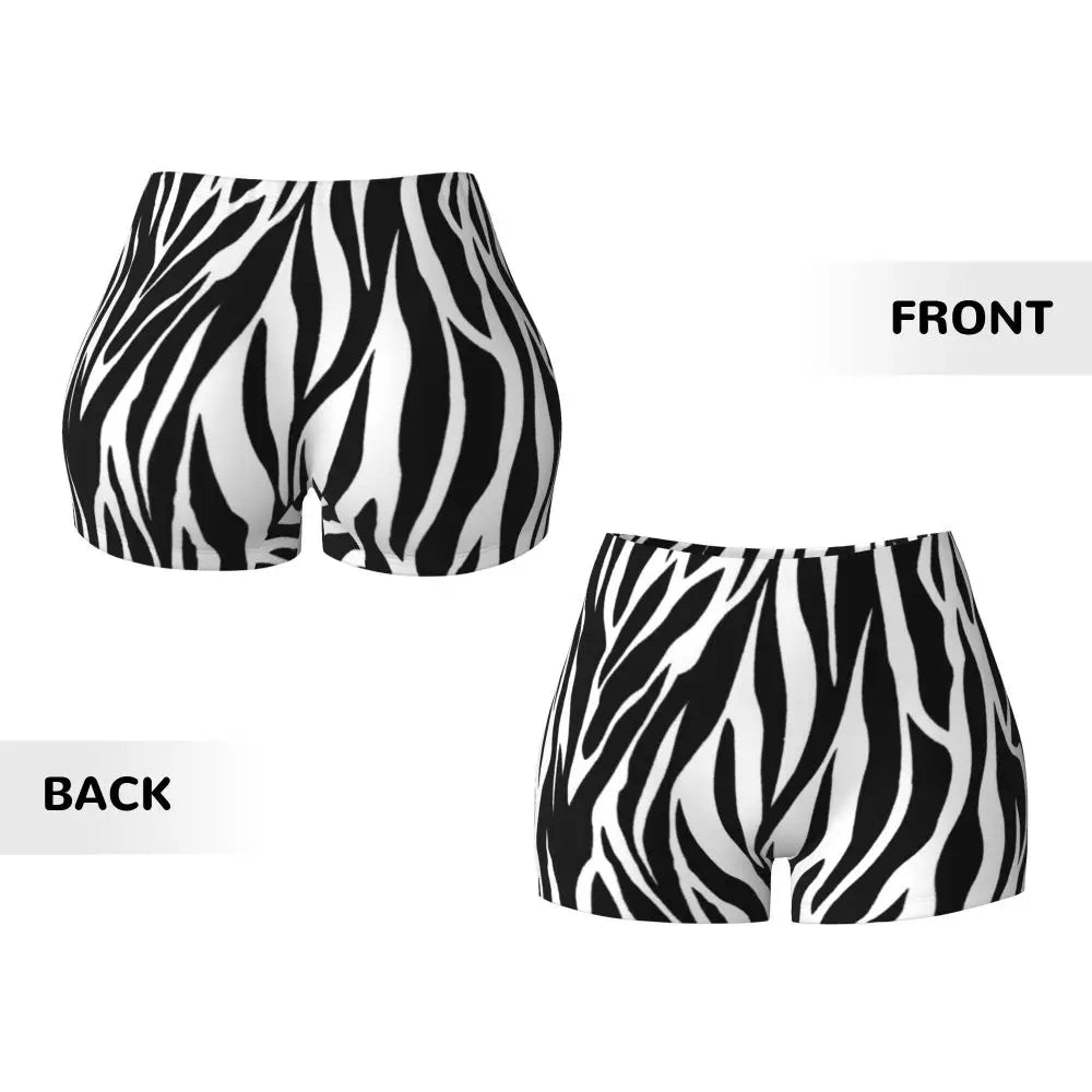 Wild Animal Designs Yoga Shorts Women Black And White Zebra Skin Stripes