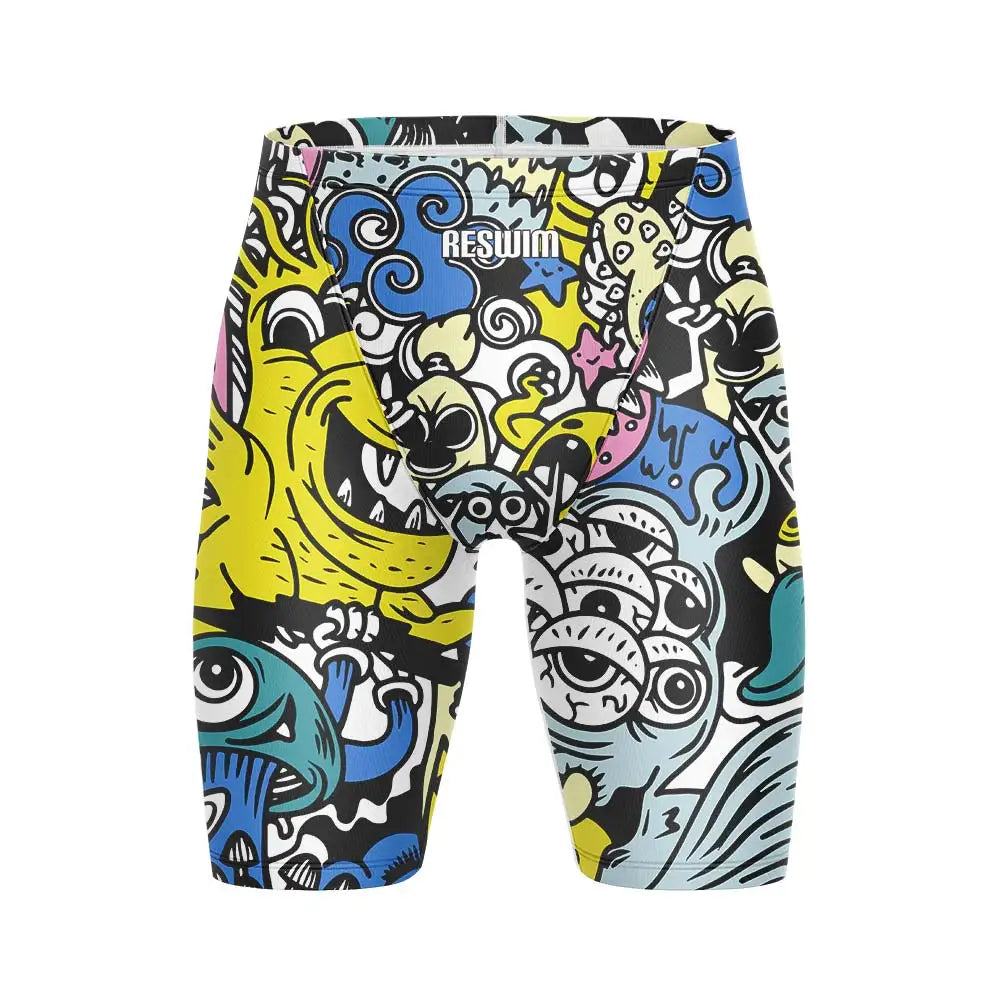 Summer Men's Swim Jammer Athletic Training Swimsuit Swimming Trunks Beach Pool Tights Shorts Quick Dry Running Surfing Pants