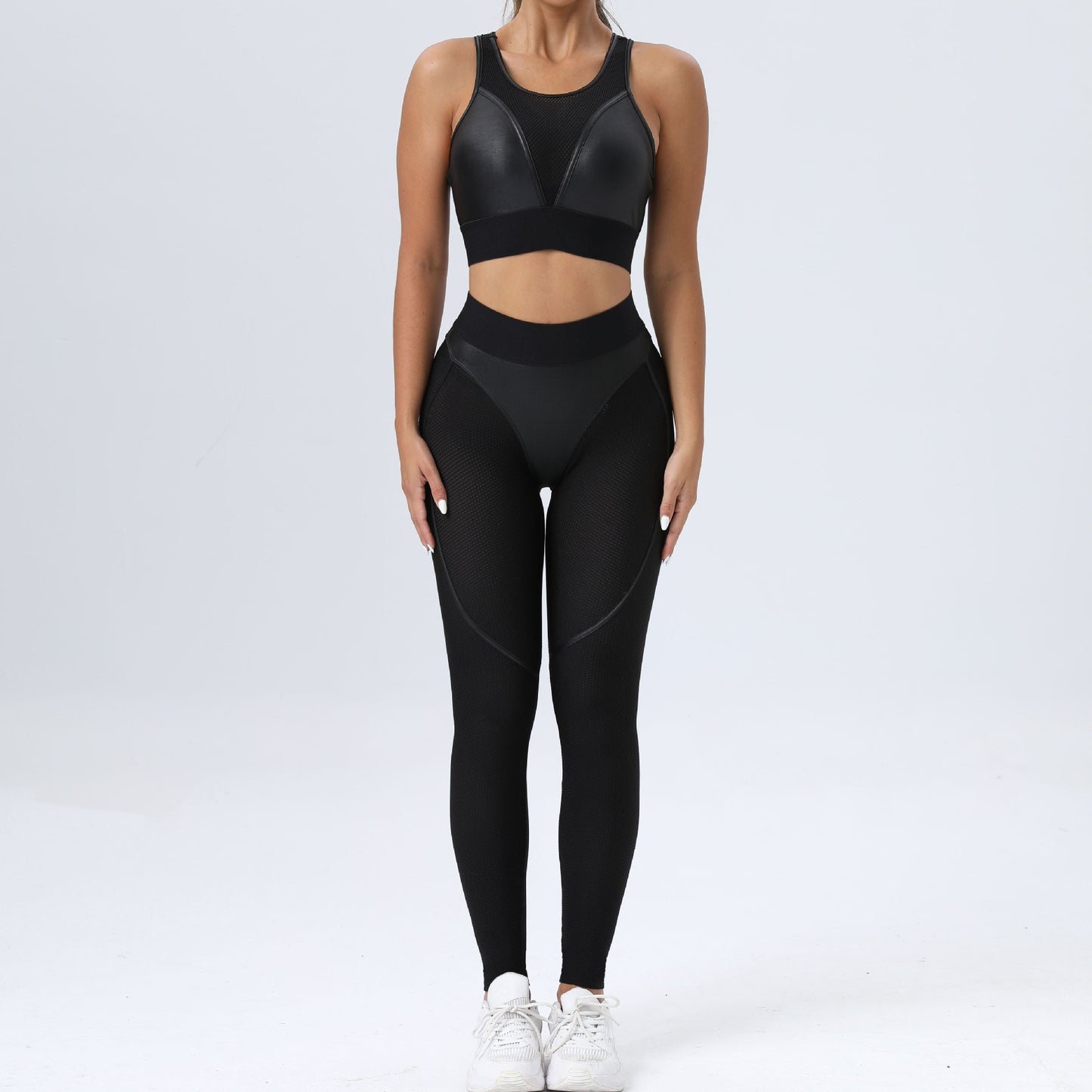 Bright Solid Colour Options Gym Set Women Mesh Suit for Fitness Sportswear 2024 Tracksuit Yoga Clothes Transparent 2 Piece Sets Women Outfit Black Pink