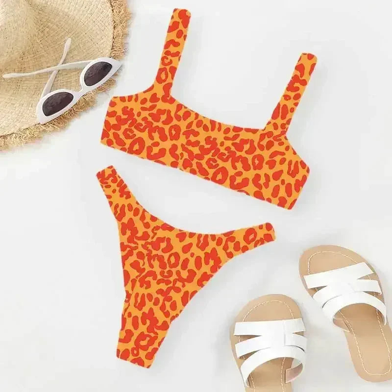 micro bikini women orange leopard print push up padded thong swimsuit female cut out bathing suit swimwear biquini