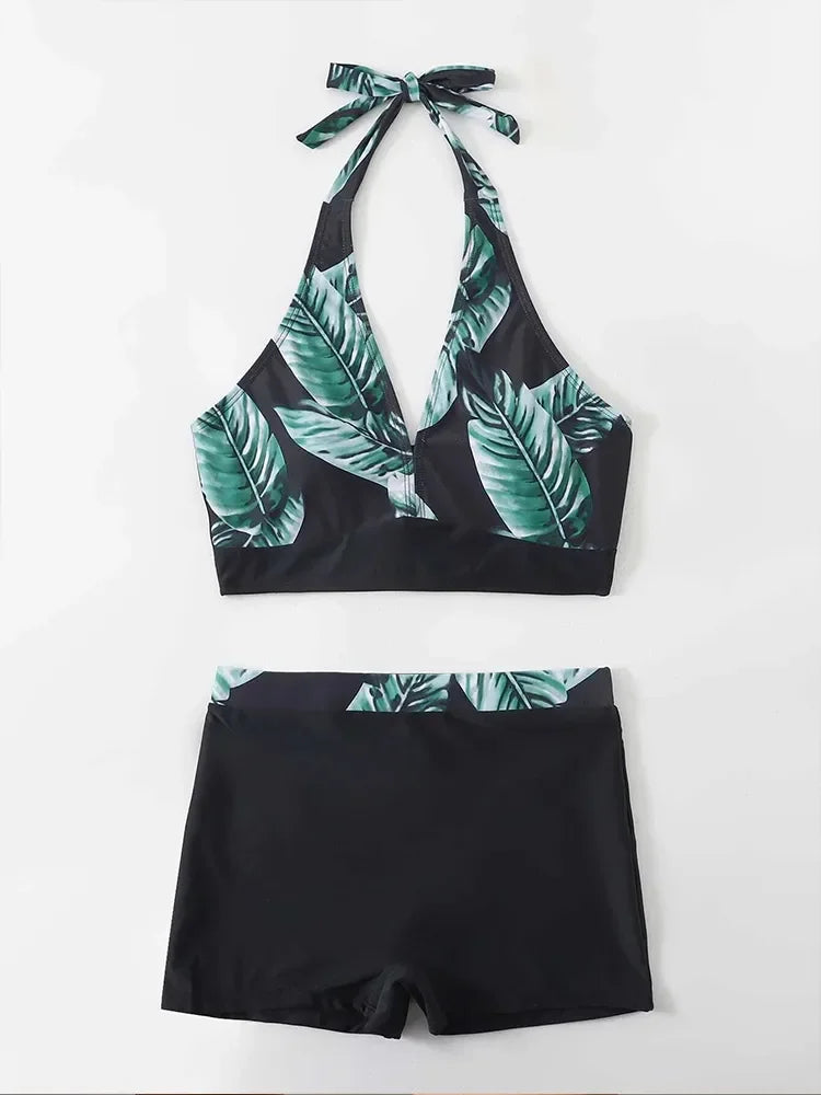 Push Up Bikinis Set Swimwear Women Leaf Print Swimsuit Summer Beach Wear Tankini Bathing Suit