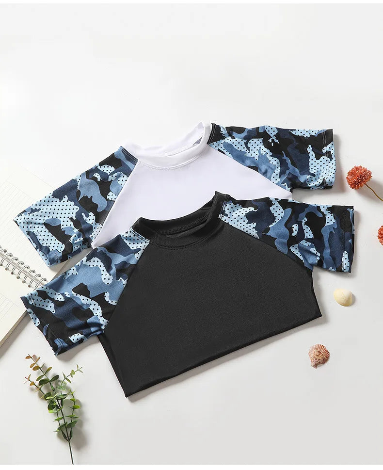 Camouflage Kids Swimsuit Boy Swim Trunks Set Surf Suit Boys Split Short Sleeve Swimsuit Korean Version Baby Swimsuit Plus Size