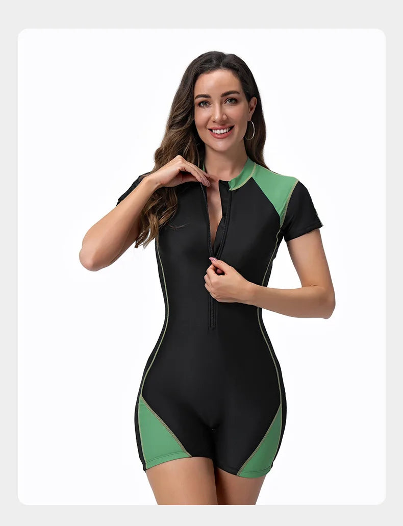Zippper One Piece Swimsuits Women Print Party Surfing Beachwear Female Summer Long Sleeve Bodysuit Swimwear