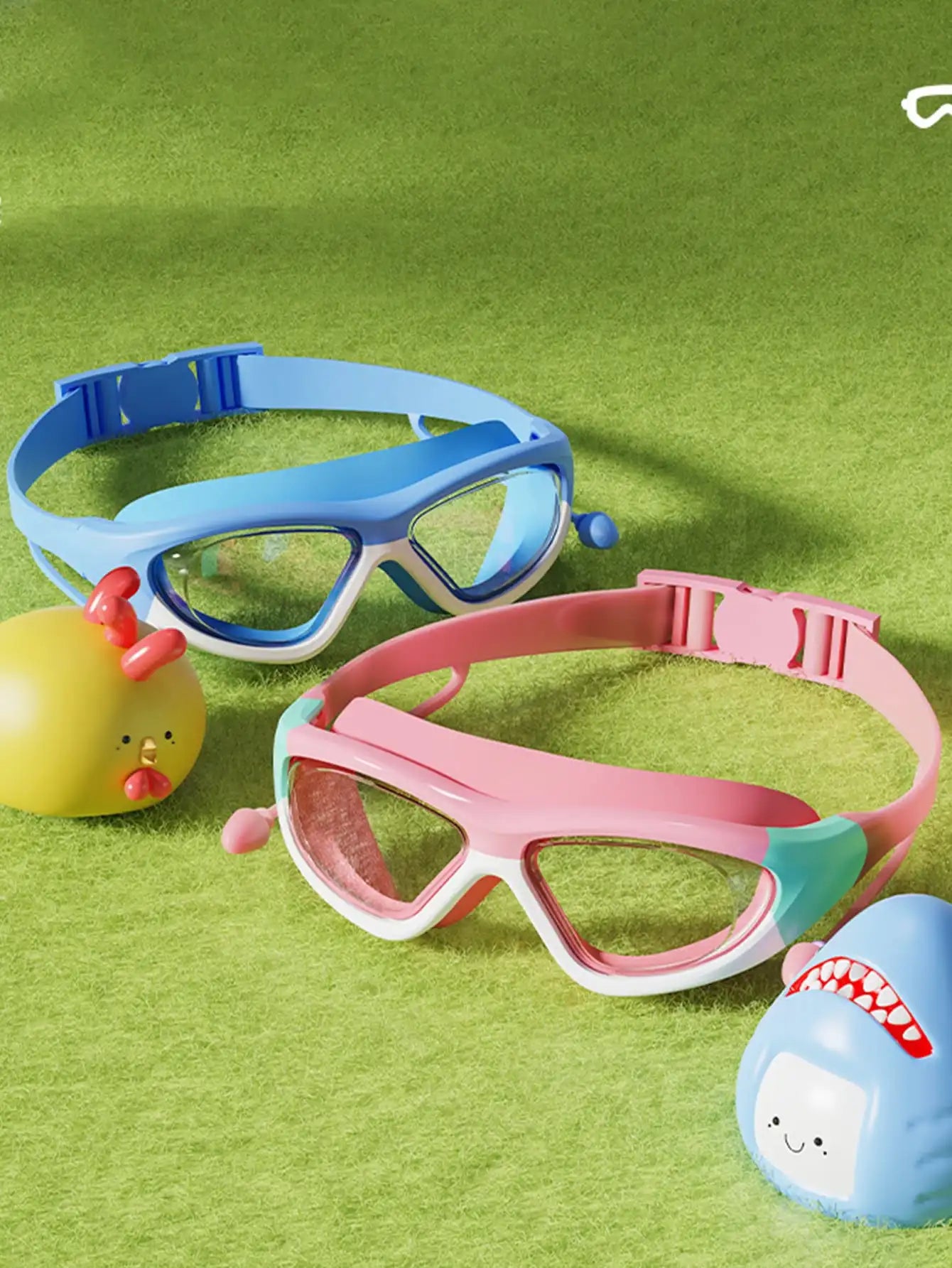Children's High-definition Waterproof And Anti Fog Swimming Large Frame Glasses, Convenient Goggles Silicone Connected Earplugs