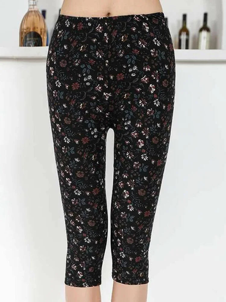 Workout Leggings Print Capris Women Push Up High Waist Pants Sportswear Short Trousers Black Fitness Legging