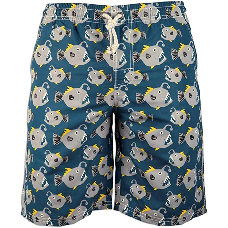 Fish & Science Patterns Men Board Shorts Summer Quick Dry Beach Shorts Swimsuit Fashion Swim Trunks 3D Printed Bermuda Surf Shorts
