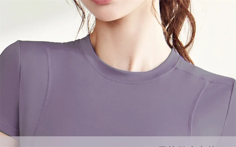 Aiithuug Short Sleeve Yoga Shirts Running Shirt Gym Workout Quick Dry Soft Tops Compress Sports T Shirt Simple Elastic Crop Top