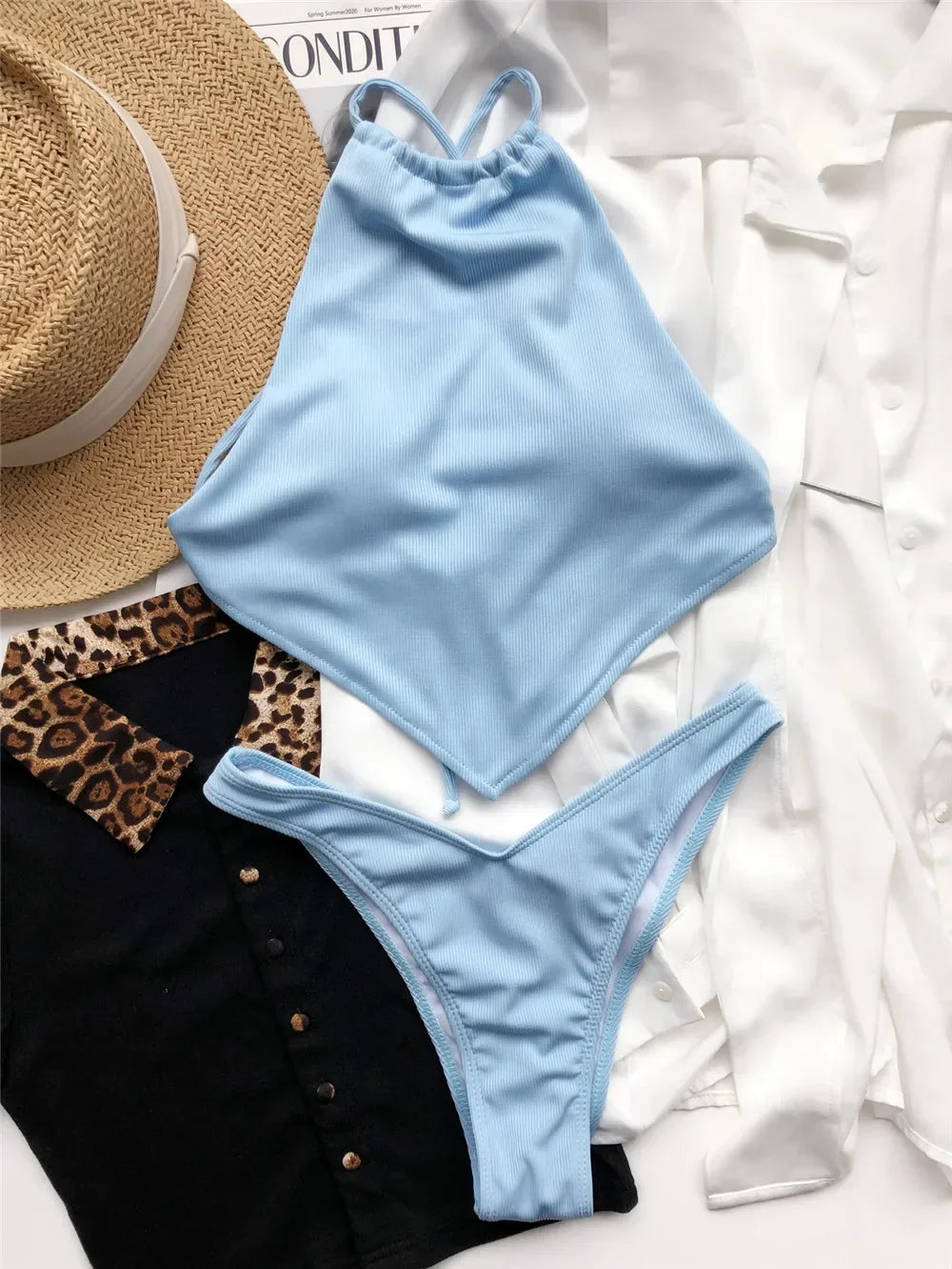 Halter Bandana Bikinis Set Swimwear Women Thong Swimsuits Backless Bathing Suit Bikini Swim Wear Summer