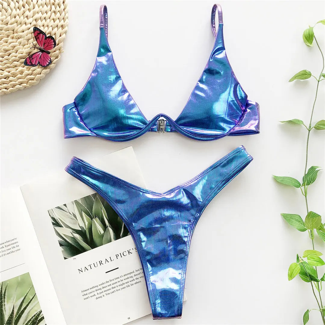 S - XL V-bar Underwired Bikini Female Swimsuit Women Swimwear Two-piece V shape Wire Bikini set Bather Bathing Suit Swim