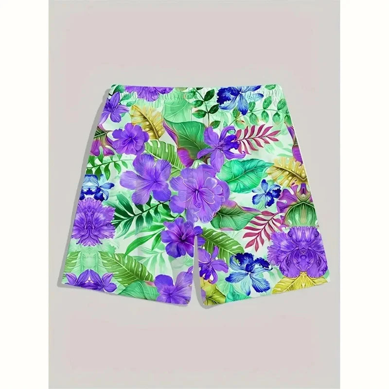 Flowers & Dragon Designs 3D Printed Colorful Neon Short Pants For Men Dragon Landscape Pattern Beach Shorts Summer Casual Street Breathable Swim Trunks