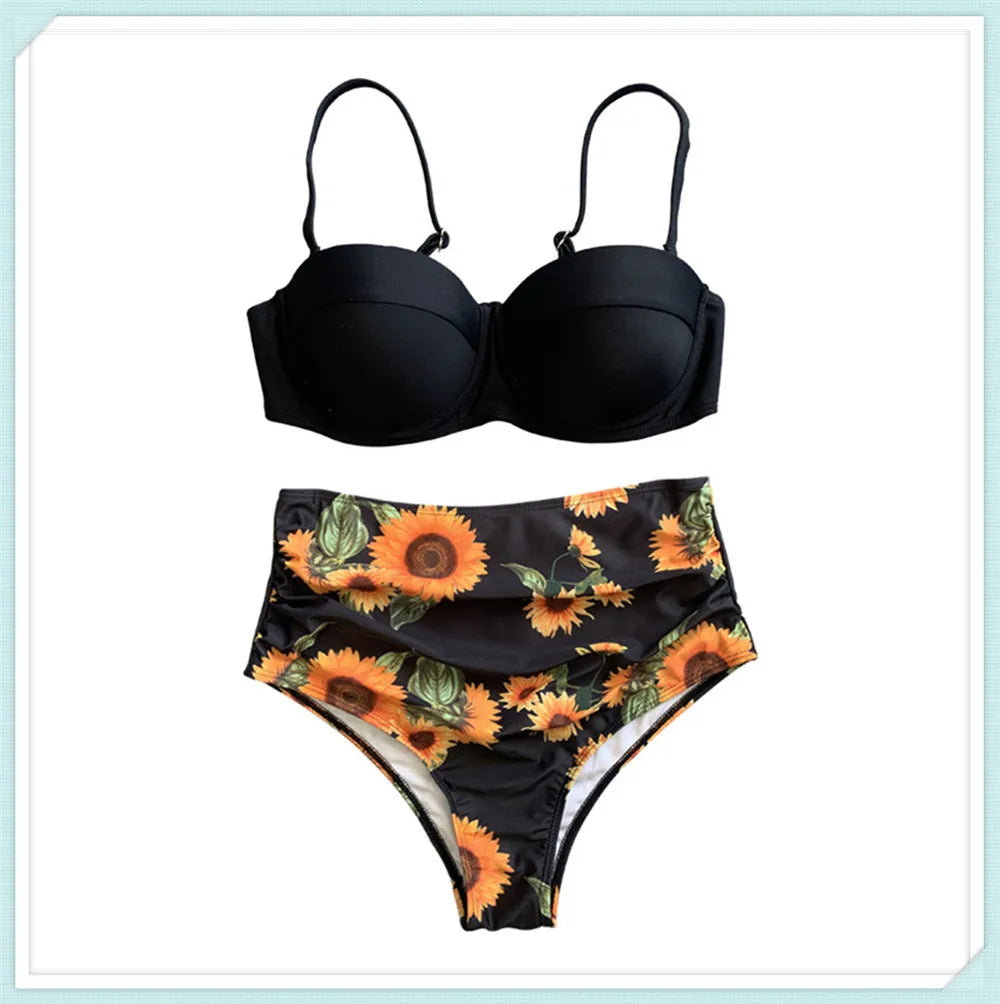 Push Up Swimsuit Women High Waist Bikini Set Butterfly Print Swimwear Female Padded Bathing Suit Swimming Beachwear Summer