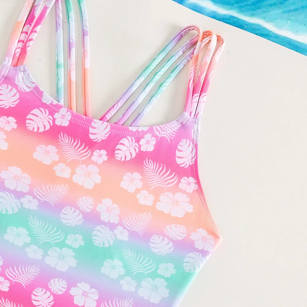 Girls Bikinis One Piece Swimsuits Baby Triangle Swimwear Children Bathing Suit Kids Monokini Floral Summer Beach Wear