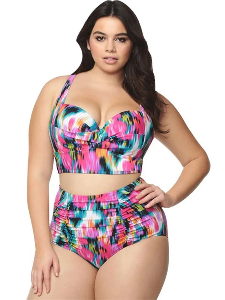 Large Size Swimwear Women High Waist Bikini 2-Piece Swimsuit Biquini Swimming Beachwear Bathing Suit Plus Size 5XL