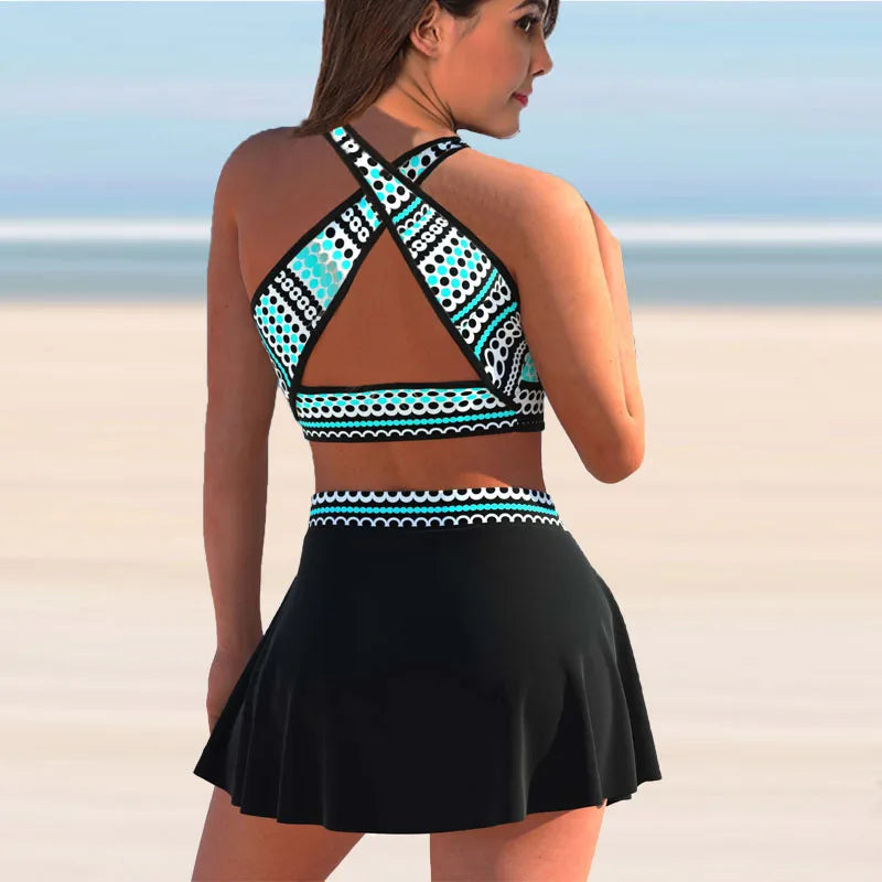Womens Swimming Suit Halter Swimwear Two Pieces Bathing Suit Rainbow Floral Dot Printed Tankini Top Boyshorts Swimming S-5XL