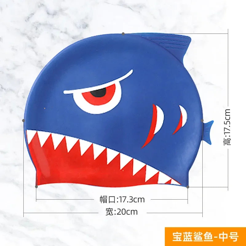 Cartoon Cute Fish Shark Silicone Swimming Cap for Children Protect Ears Swim Hat for Boys Girls Kids Swimming Pool Accessories