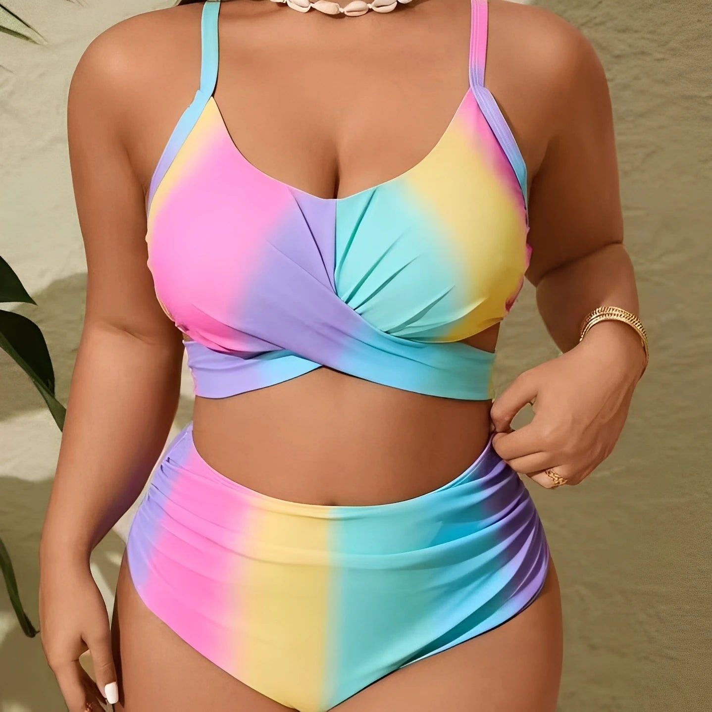 Large Plus Size Bikinis High Waist Swimsuit Women 2 Pieces Strappy Swimwear Female Bathers Bathing Swimming Swim Suit 4XL