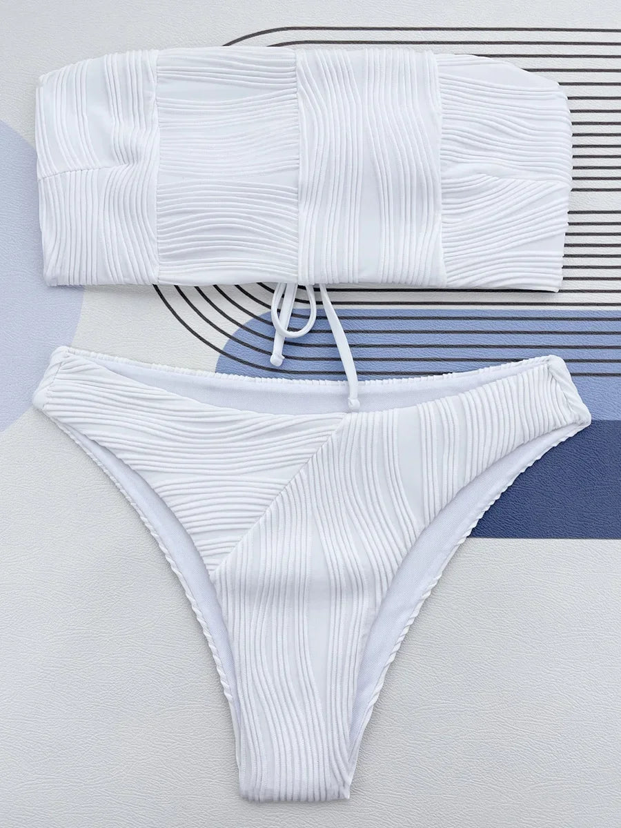 Strapless Wrinkled Bikini Women Swimwear Female Swimsuit Two-pieces Bikini set Bather Bathing Suit Swim Lady