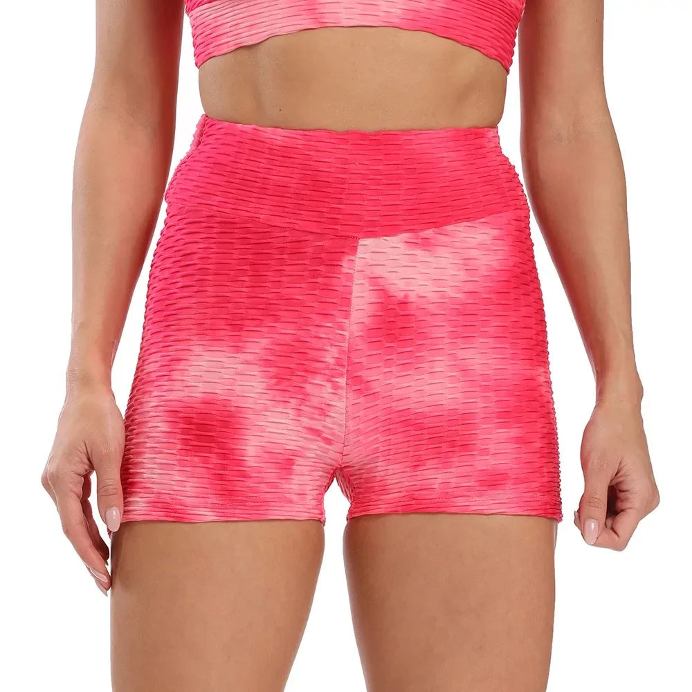 High Waist tie-dye Yoga Shorts Marble Scrunch Butt Biker Shorts Leggings Gym Fitness Pants Running Stretch Training Pants