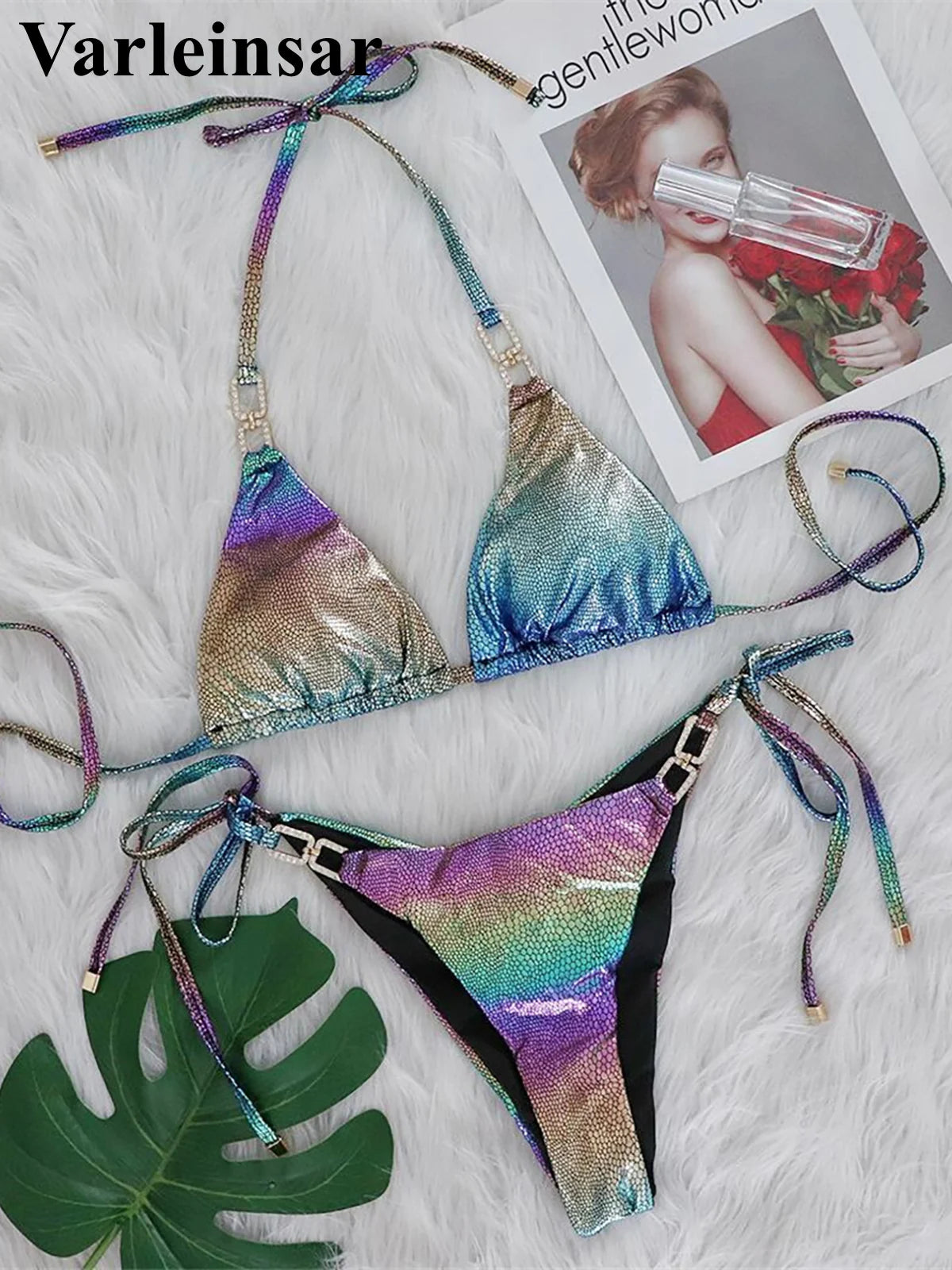 Jewelled Diamond Halter Scrunch Butt Bikini Female Swimsuit Women Swimwear Two-pieces Bikini set Bather Bathing Suit Swim