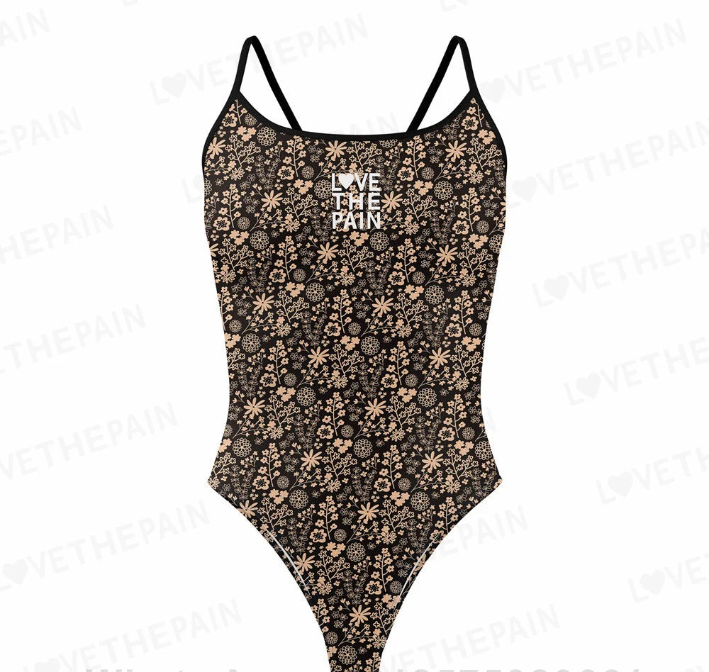 Love The Pain Leopard Print One Piece Swimsuit Thin Straps Versatile V-back Women's Swimwear Monokini Triathlon Swimsuit